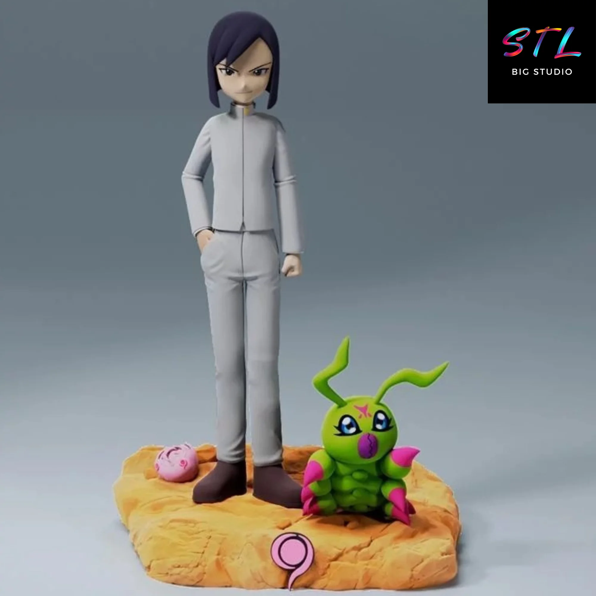 Ken Ichijouji & Wormmon STL | Digimon Adventure 02 Diorama | 3D Print Model Model — view 2
