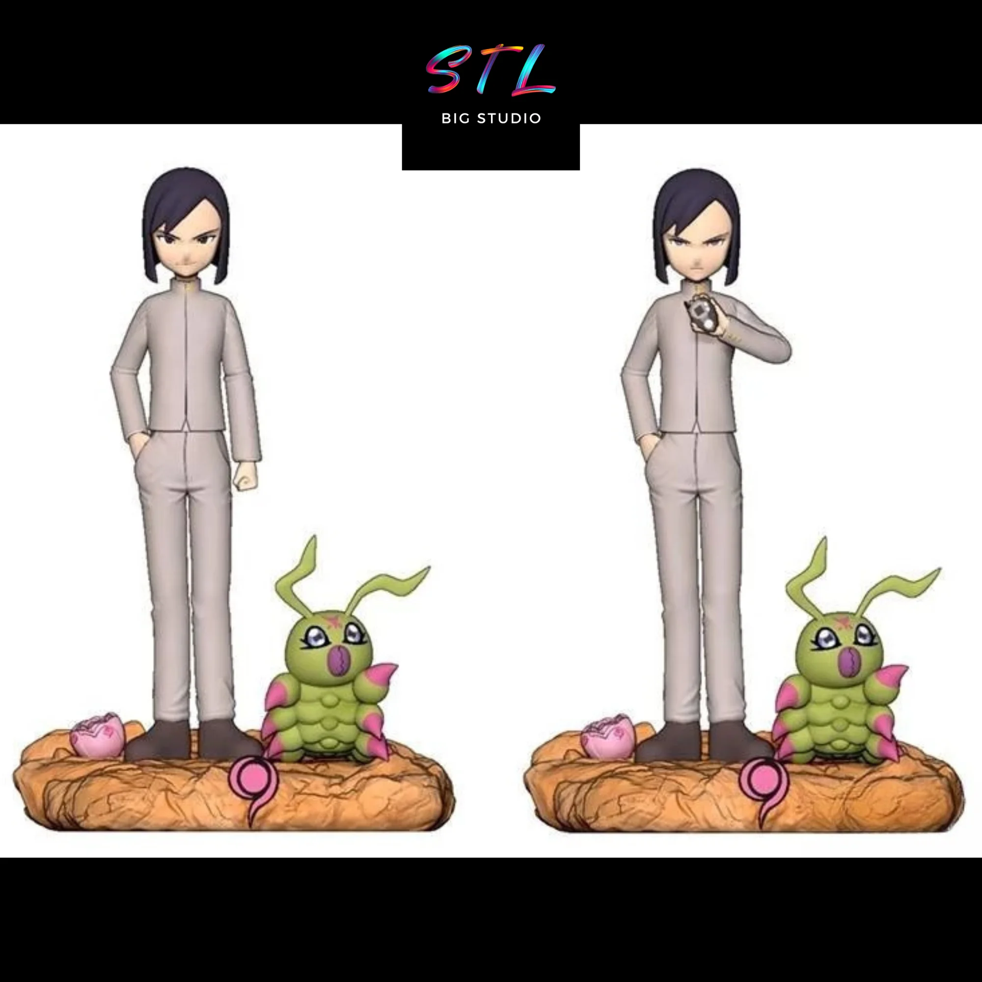 Ken Ichijouji & Wormmon STL | Digimon Adventure 02 Diorama | 3D Print Model Model — view 3