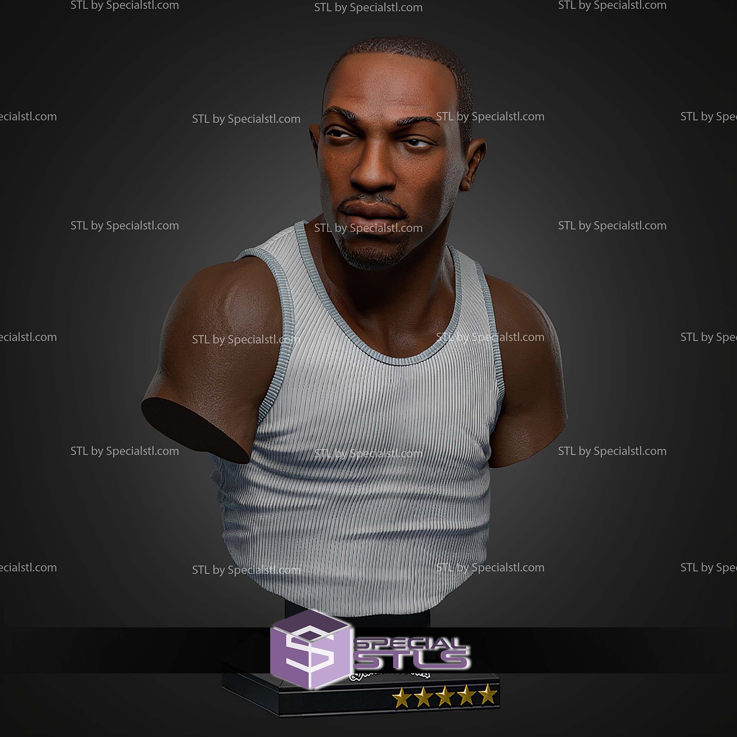 Carl Johnson GTA Bust 123mm STL Files 3D Model — view 3