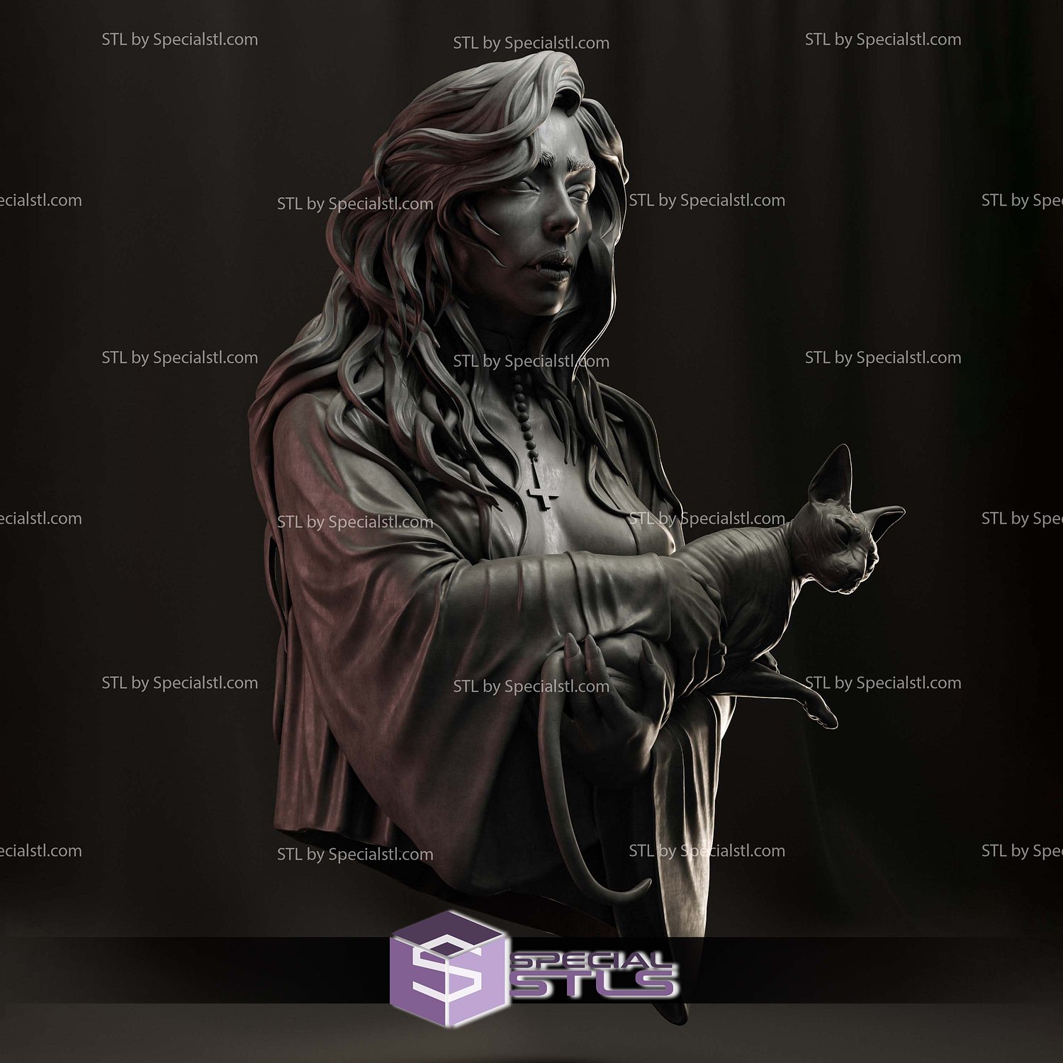 Eirisse and Sphinx Cat Bust STL Files 3D Model — view 2