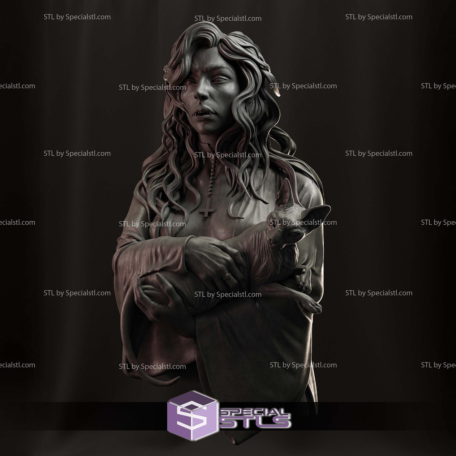 Eirisse and Sphinx Cat Bust STL Files 3D Model — view 3