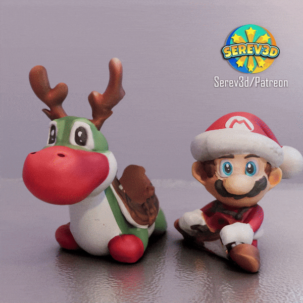 Santa Mario & Rudolph Yoshi - Holiday Game Figurines - No Supports 3D Print STL/3MF Model