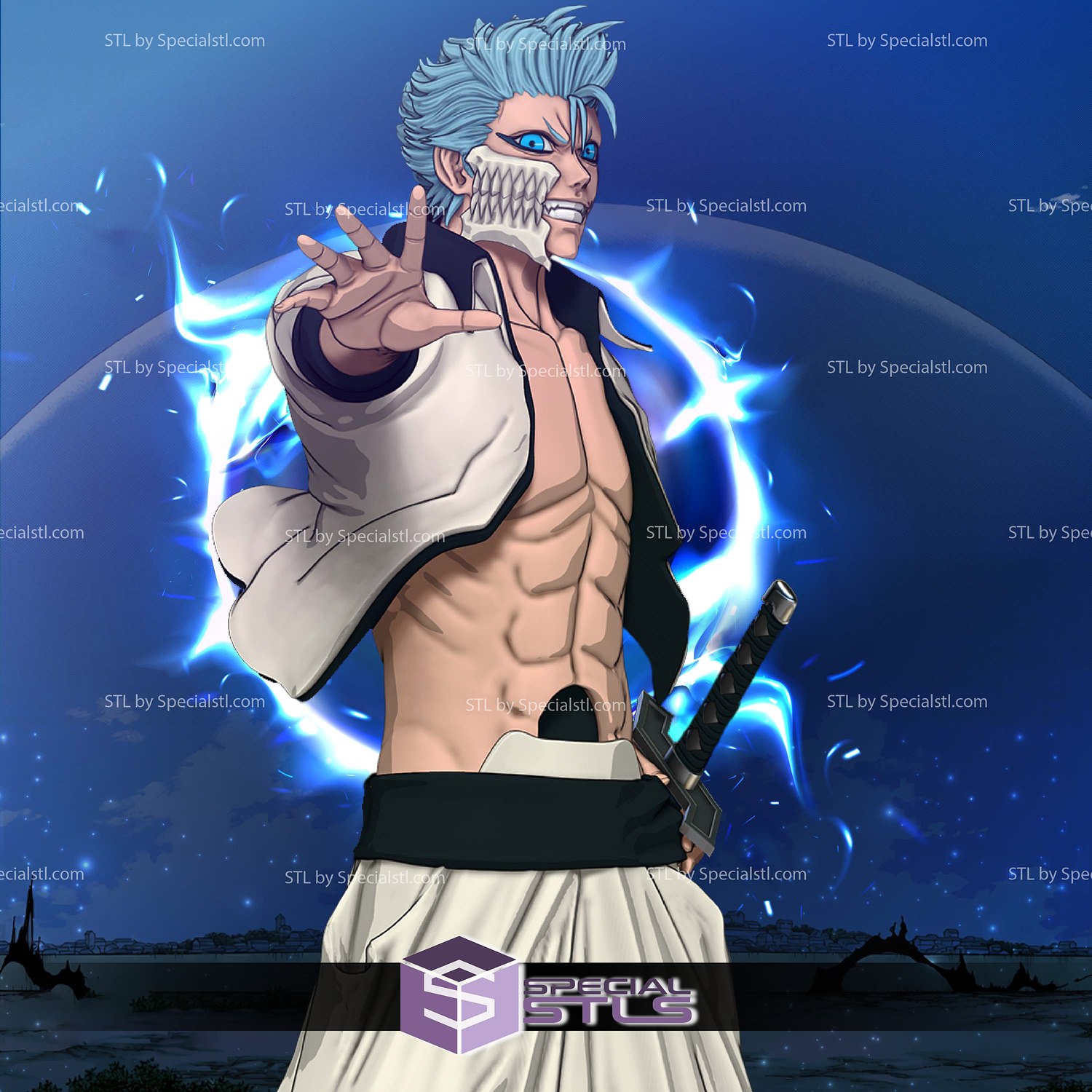 Grimmjow Bleach 1 10 Scale 3D Printer Files STL Model — view 4