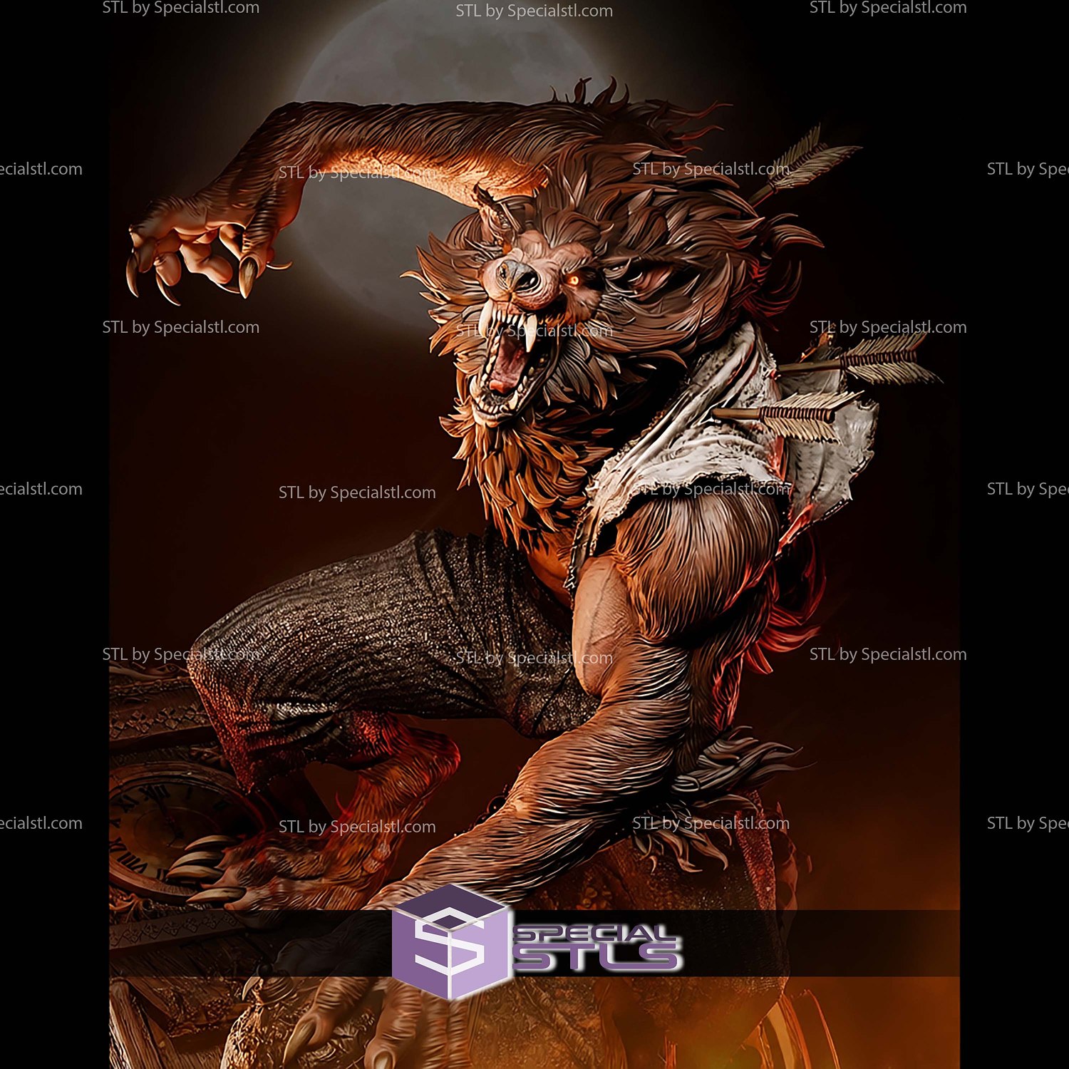 Werewolf Marvel Diorama 1-6 STL Files 3D Model — view 3