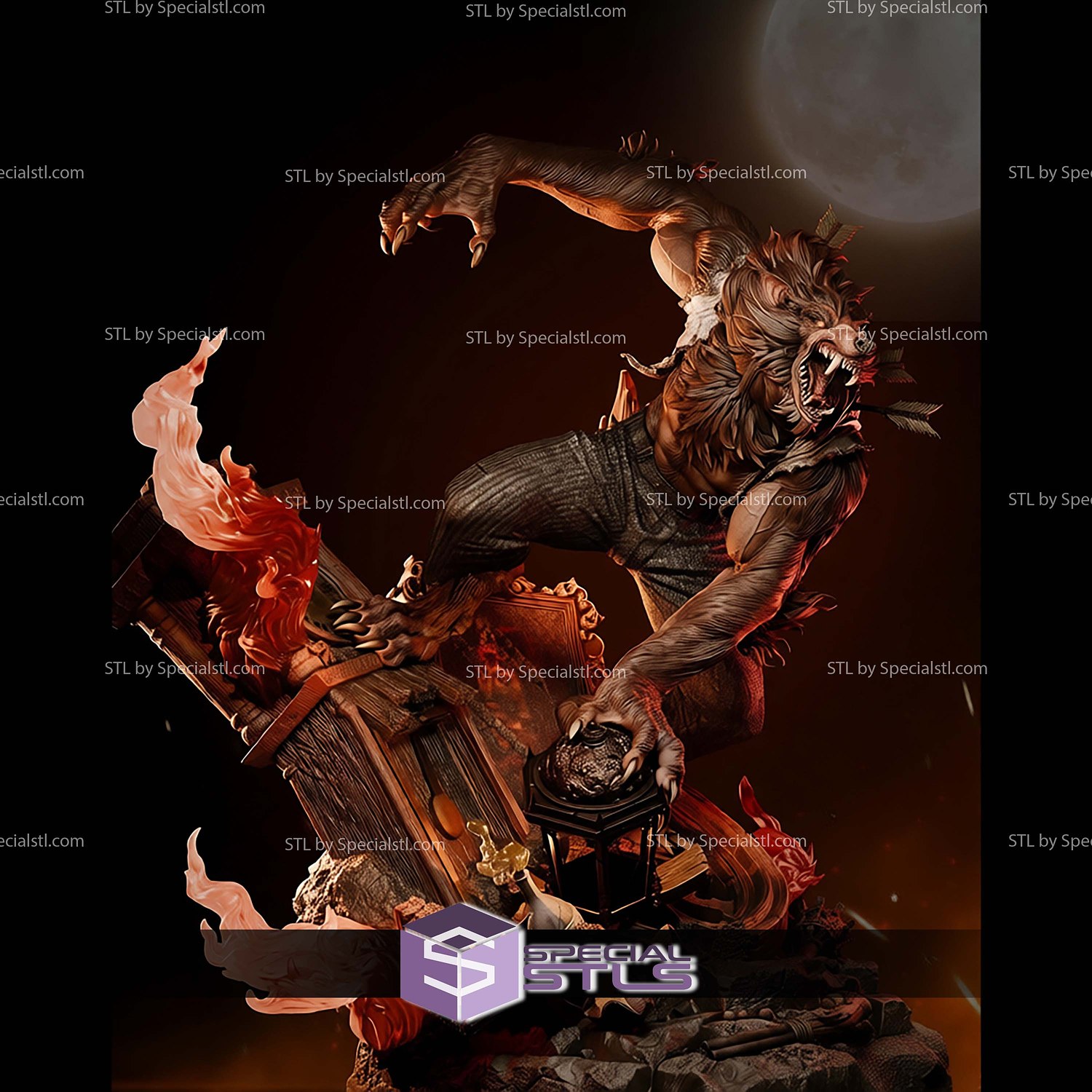 Werewolf Marvel Diorama 1-6 STL Files 3D Model — view 6