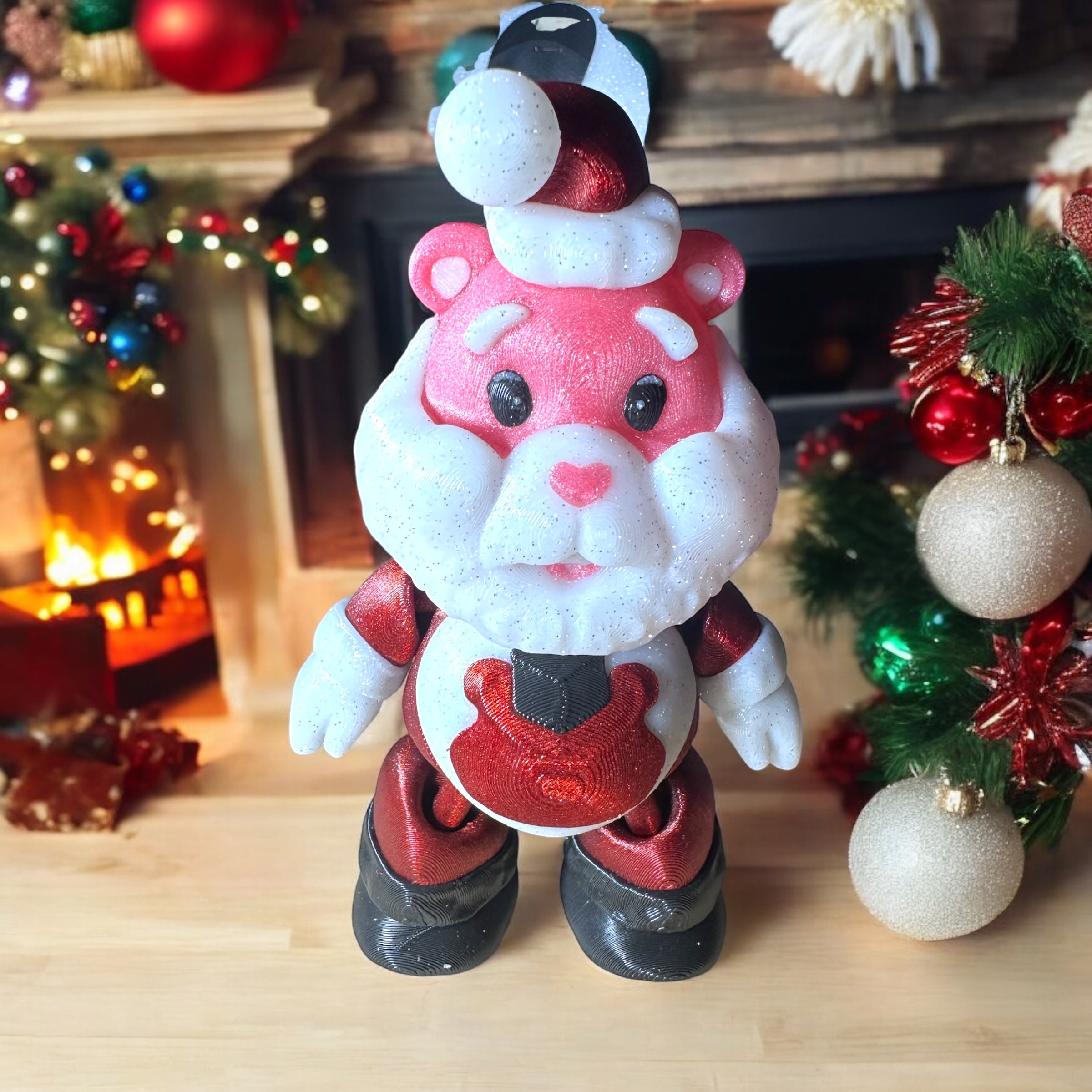 Santa Care Bear, Print in Place, Articulating, Flexi, Flexible 3D 3MF Model