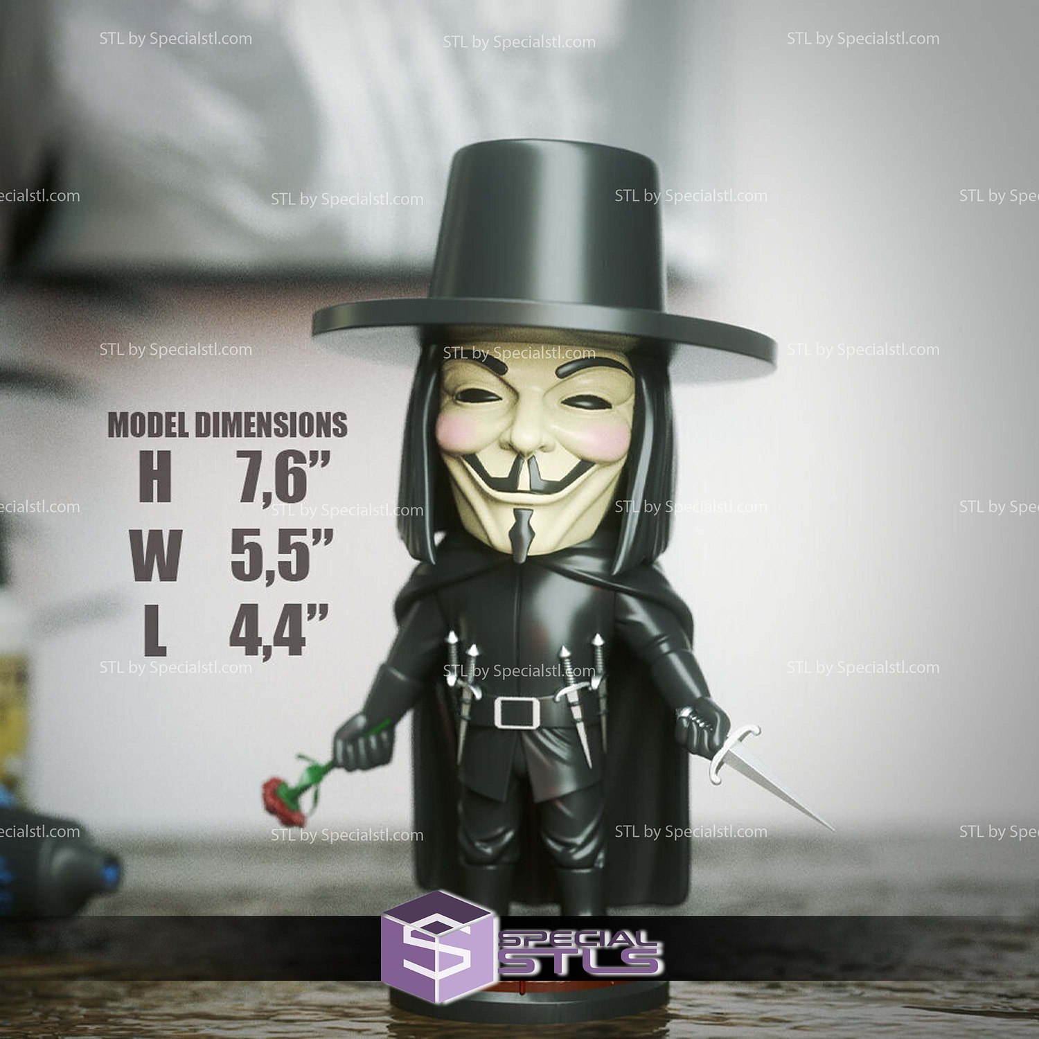 Chibi STL Collection V for Vendetta 3D Model — view 2