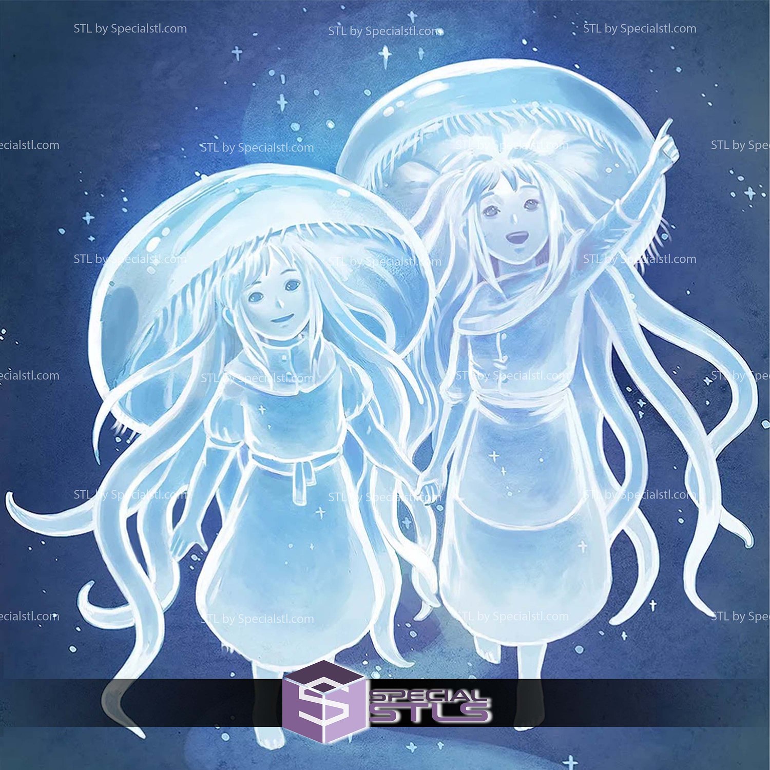 Jellyfish Sisters 110mm 3D Printer Files STL Model — view 3