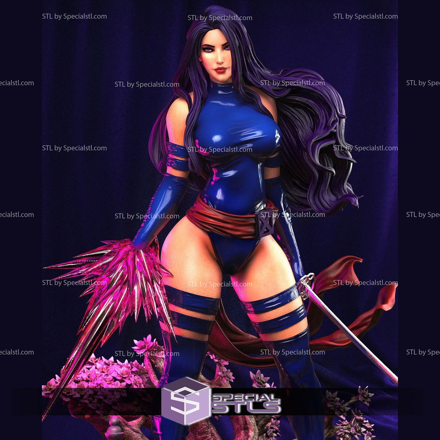 Psylocke Blossom Base Sculptures 3D Printing STL Model — view 2