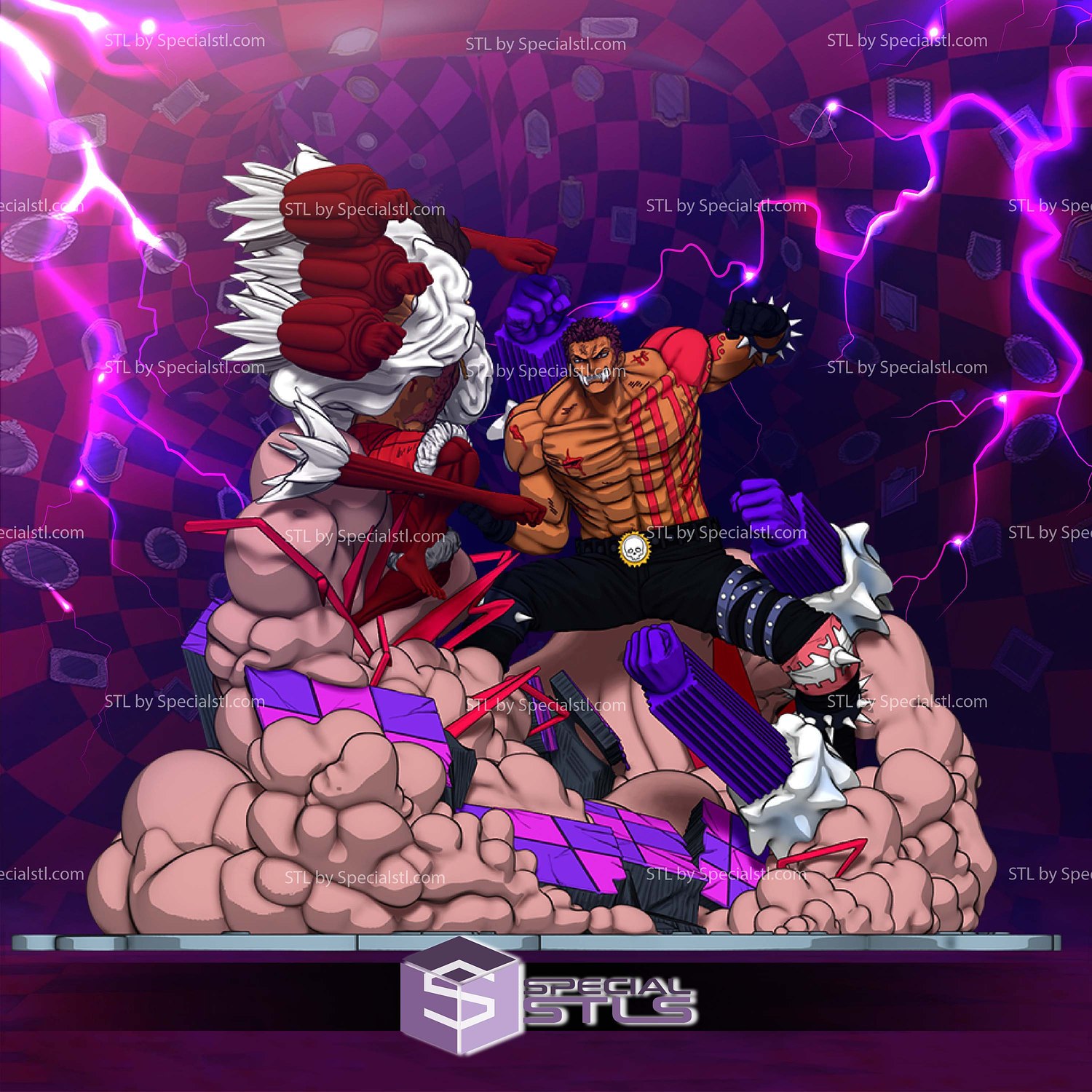 Luffy Snakeman and Katakuri Battle 3D Printer Files STL Model — view 2