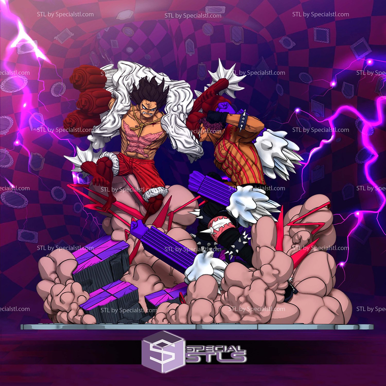 Luffy Snakeman and Katakuri Battle 3D Printer Files STL Model — view 3