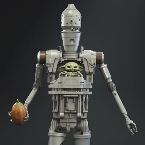 IG-12 with Grogu in Diorama 3D Printing Model | Assembly STL Model