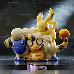Basic Pokemon Collection - Mareep and Dedenne and Pikachu 3D STL Model