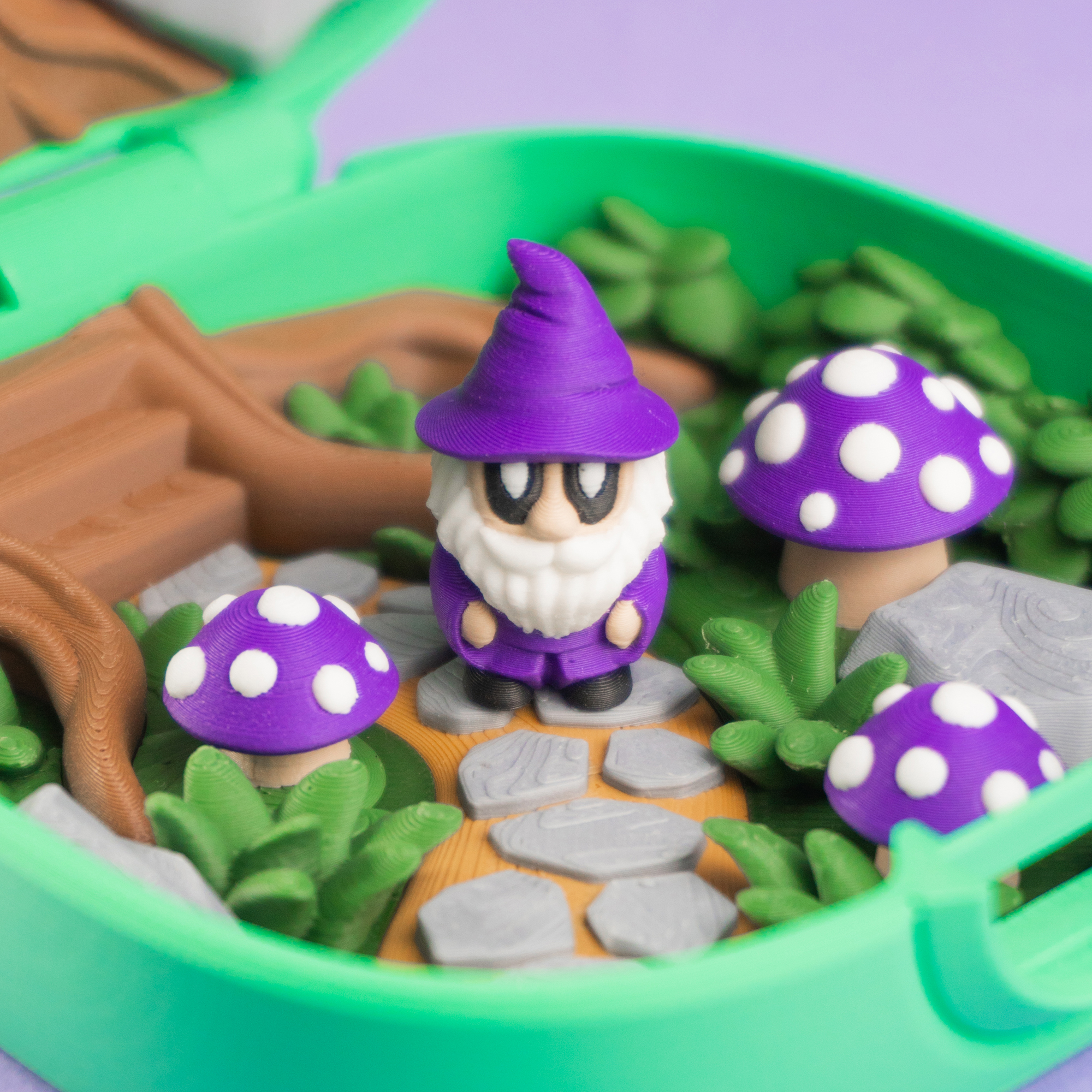 Pocket Blob Mushroom Forest - Mini Playset Art Toy with Latching Case 3D STL Model — view 3
