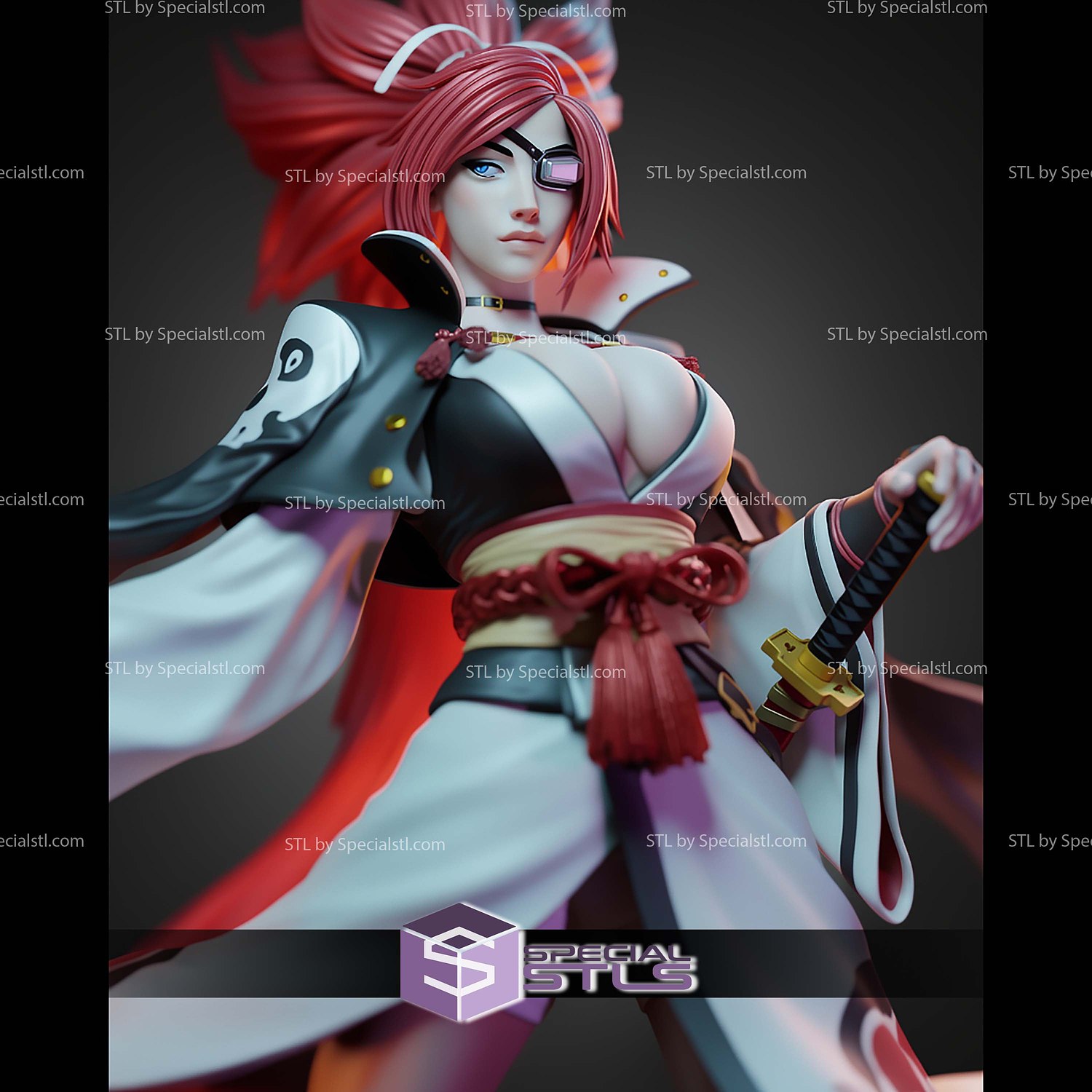 Baiken Samurai Sword STL Files 3D Model — view 5