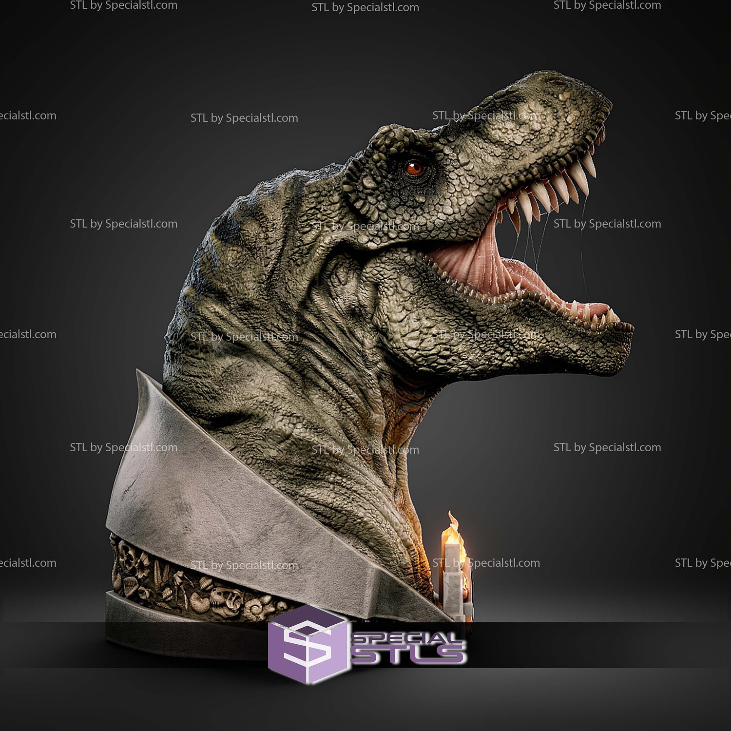 T Rex Portrait Bust 350mm STL Files 3D Model — view 2