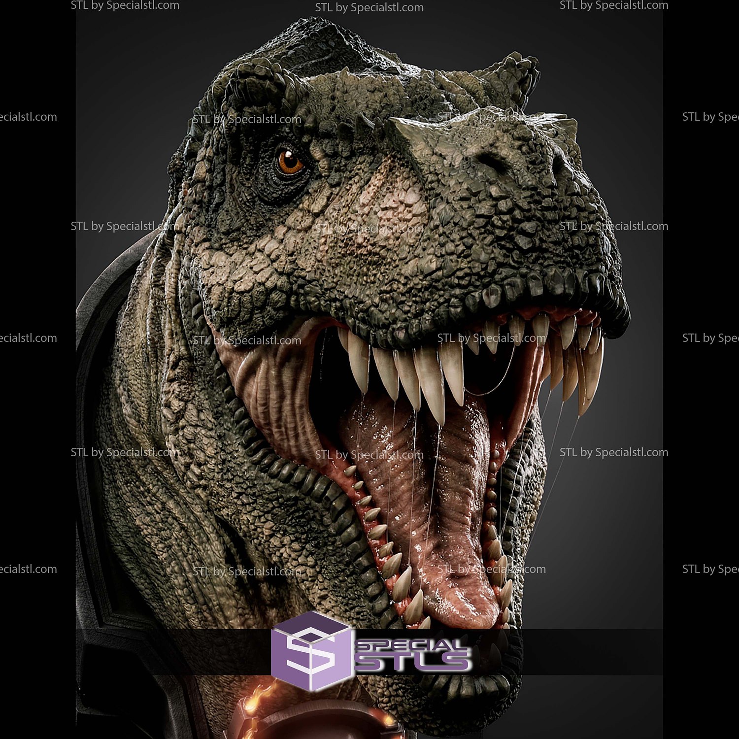 T Rex Portrait Bust 350mm STL Files 3D Model — view 3