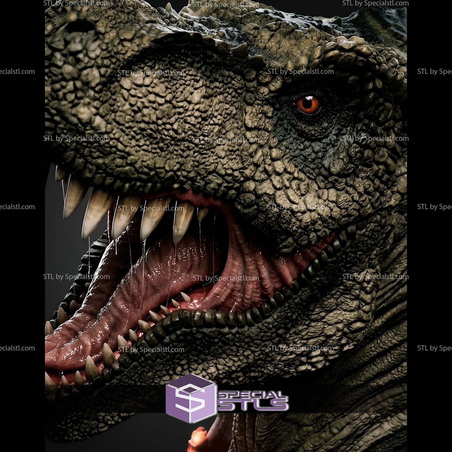 T Rex Portrait Bust 350mm STL Files 3D Model — view 4
