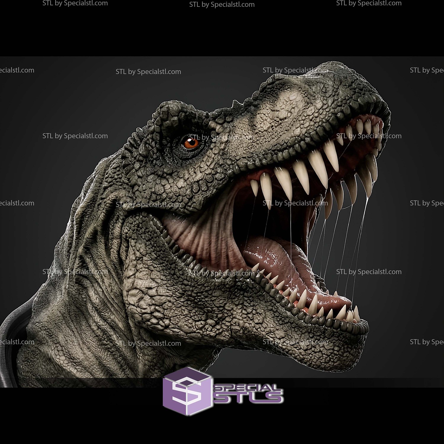 T Rex Portrait Bust 350mm STL Files 3D Model — view 5