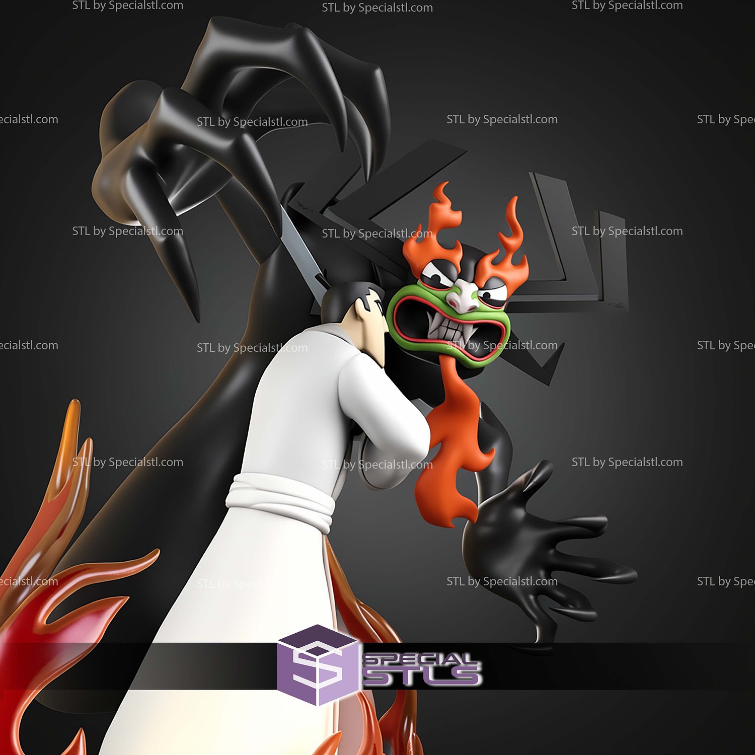 Samurai Jack Vs Aku 250mm STL Files 3D Model — view 2