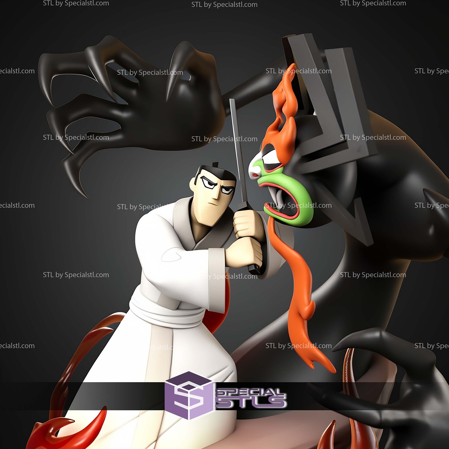 Samurai Jack Vs Aku 250mm STL Files 3D Model — view 3