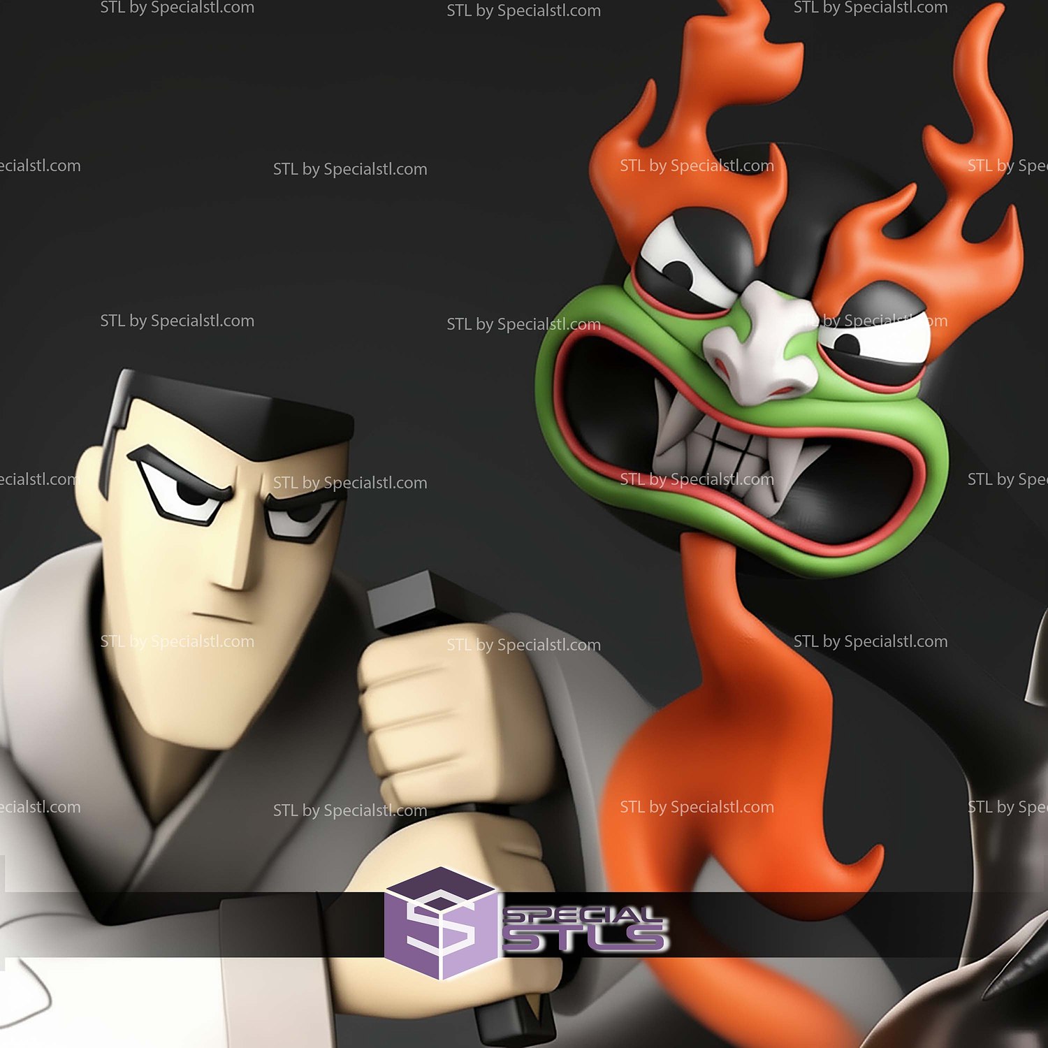 Samurai Jack Vs Aku 250mm STL Files 3D Model — view 4