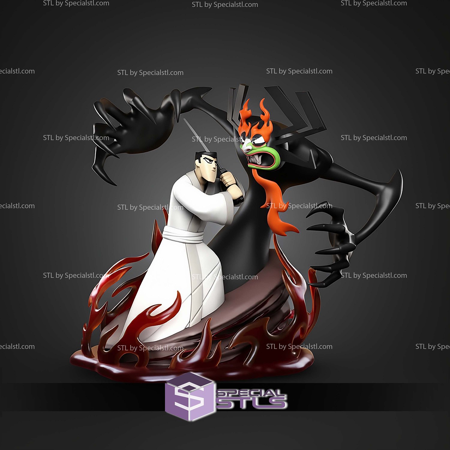 Samurai Jack Vs Aku 250mm STL Files 3D Model — view 5