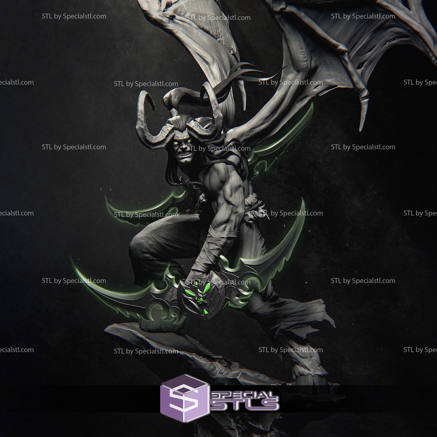 Illidan Stormrage in Battle Digital STL Files 3D Model — view 2