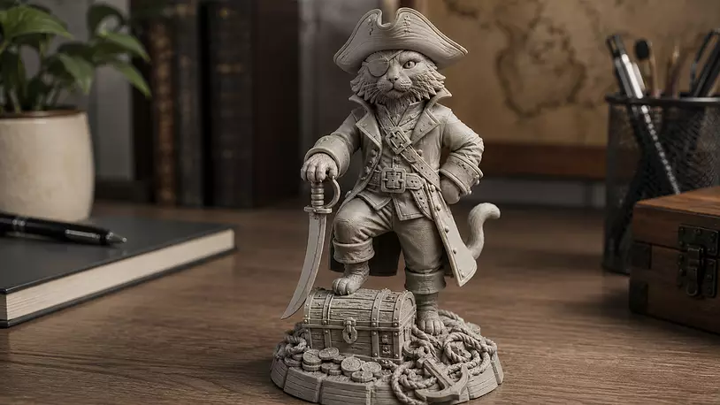 Pirate Cat Collectible Figurine STL for Resin Display 3D 3MF Model