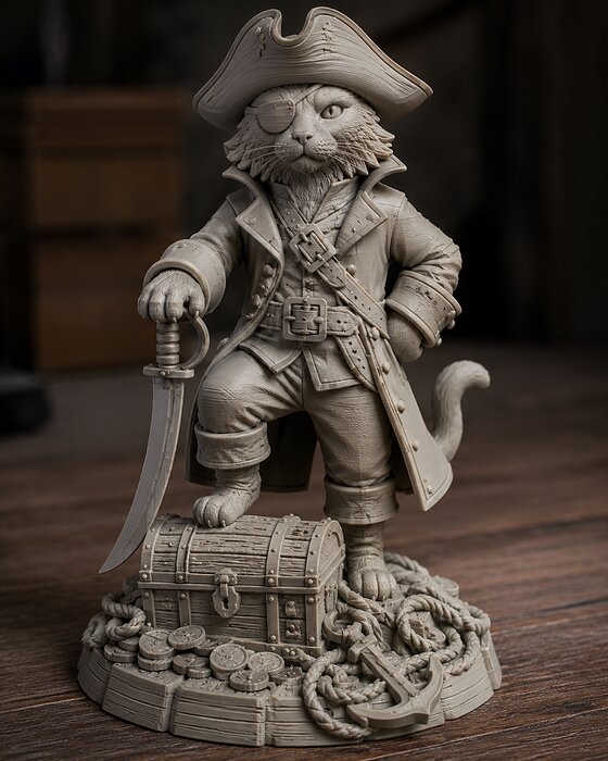 Pirate Cat Collectible Figurine STL for Resin Display 3D 3MF Model — view 2