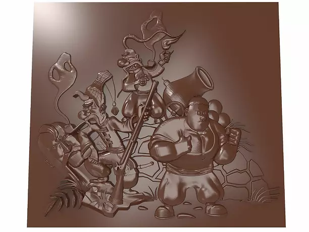 Characters from cartoon Cossacks bas relief 3D OBJ Model