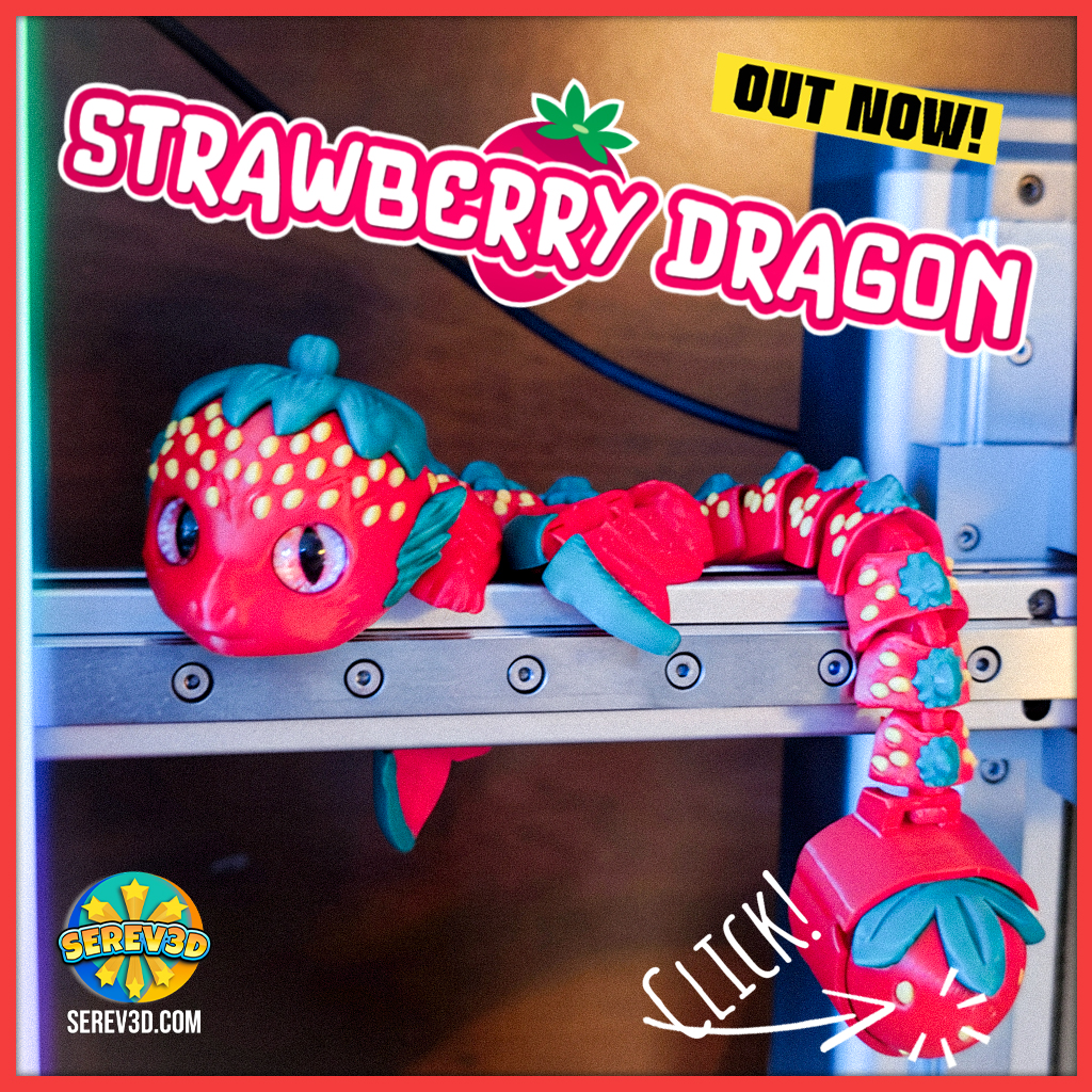 Strawberry Dragon Flexi Pack - Adult & Baby Dragons with Egg Container, Keychain Option 3D 3MF Model