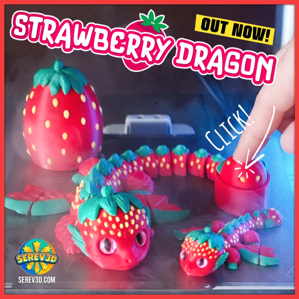 Strawberry Dragon Flexi Pack - Adult & Baby Dragons with Egg Container, Keychain Option 3D 3MF Model — view 2