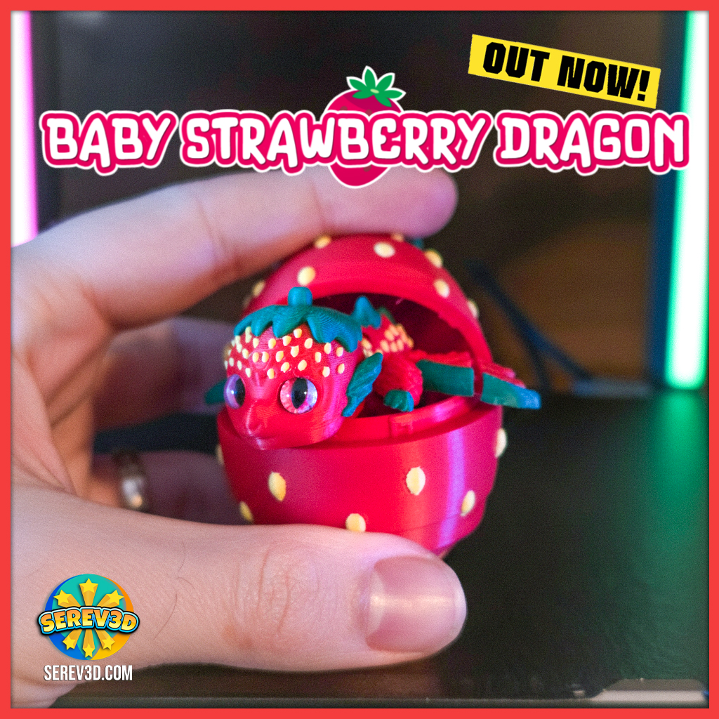 Strawberry Dragon Flexi Pack - Adult & Baby Dragons with Egg Container, Keychain Option 3D 3MF Model — view 3