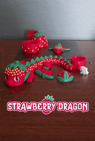Strawberry Dragon Flexi Pack - Adult & Baby Dragons with Egg Container, Keychain Option 3D 3MF Model — view 4