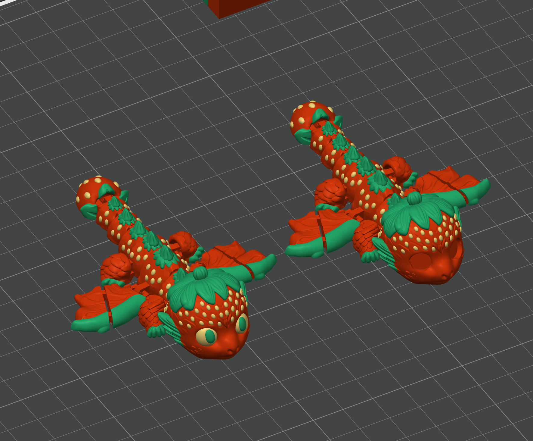 Strawberry Dragon Flexi Pack - Adult & Baby Dragons with Egg Container, Keychain Option 3D 3MF Model — view 5