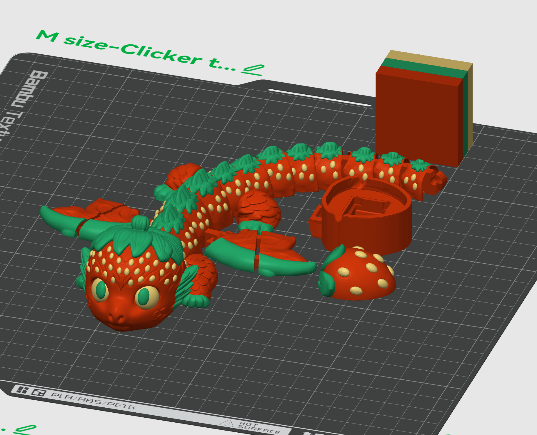 Strawberry Dragon Flexi Pack - Adult & Baby Dragons with Egg Container, Keychain Option 3D 3MF Model — view 7