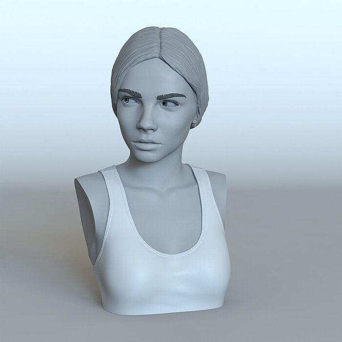 Portrait of a girl with a ponytail 3D ZTL Model — view 2