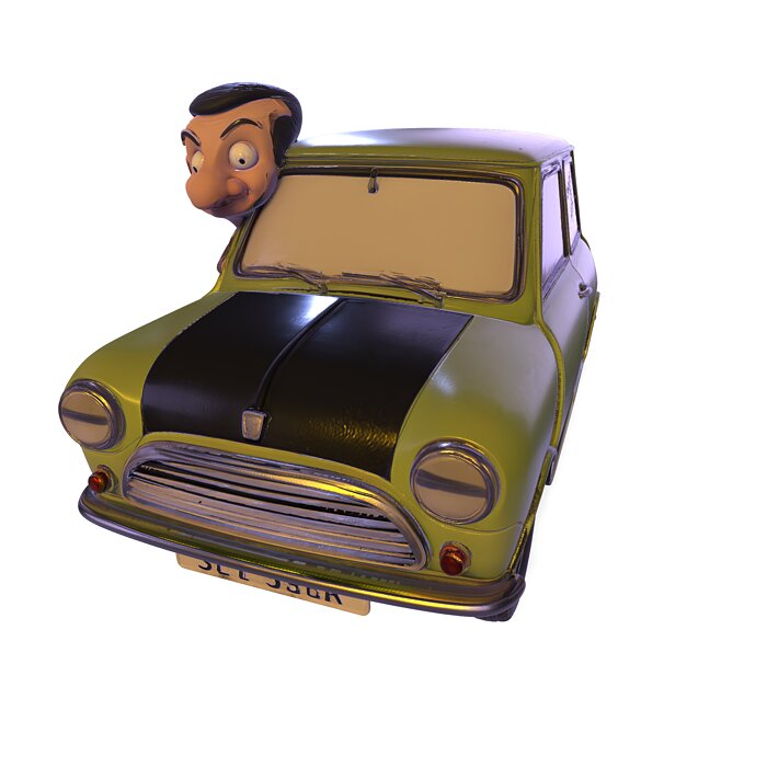Classic PBR British Mini Car Cartoon Statue 3D MP4 Model — view 3
