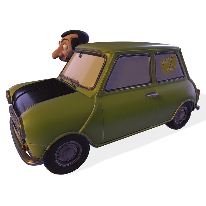 Classic PBR British Mini Car Cartoon Statue 3D MP4 Model — view 4
