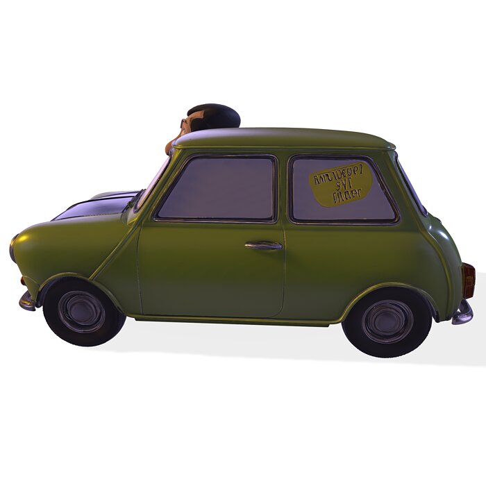 Classic PBR British Mini Car Cartoon Statue 3D MP4 Model — view 5