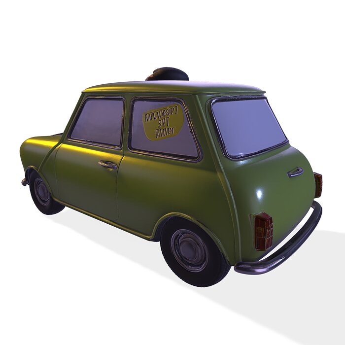 Classic PBR British Mini Car Cartoon Statue 3D MP4 Model — view 6