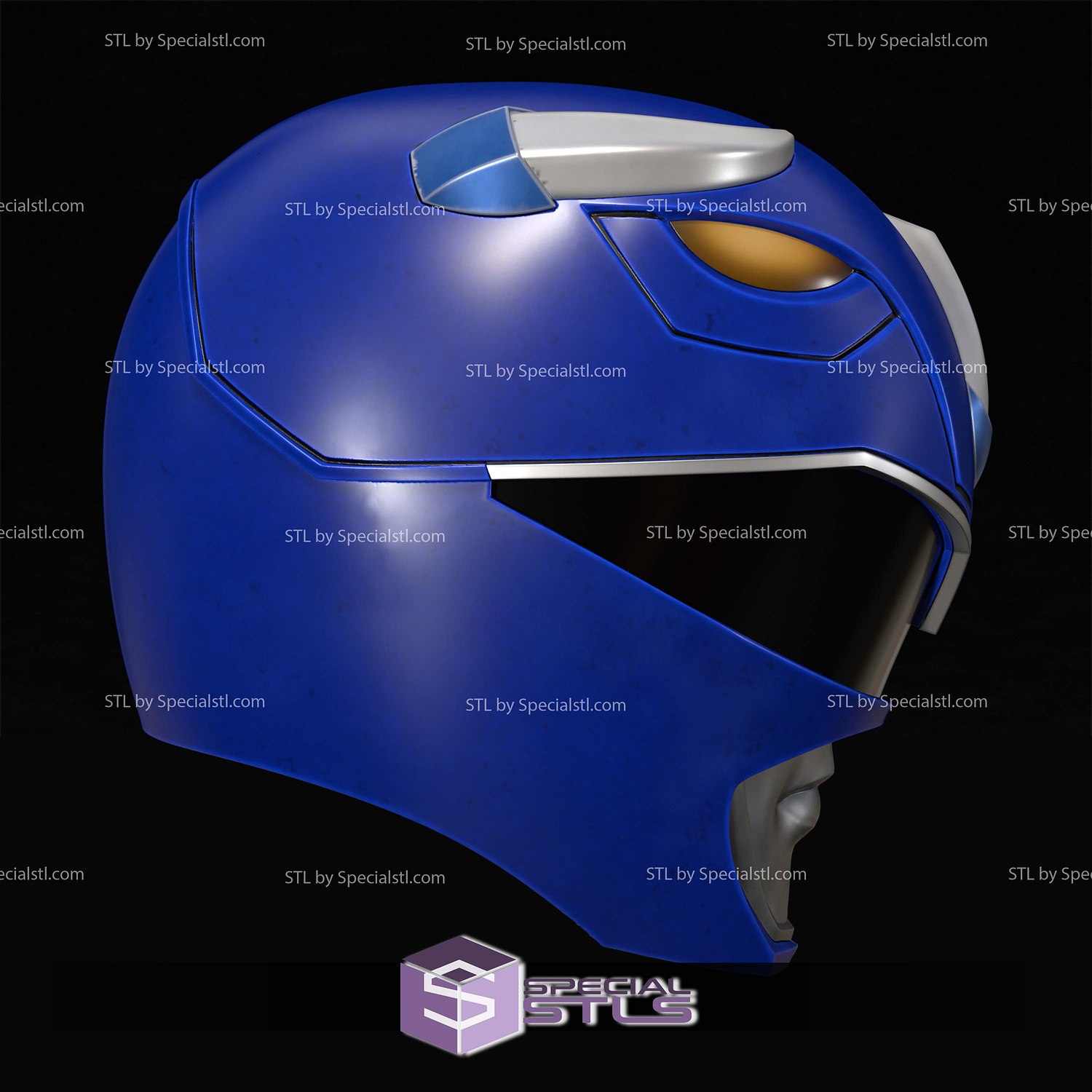 Cosplay STL Files Blue MMPR Ranger Helmet 3D Model — view 2