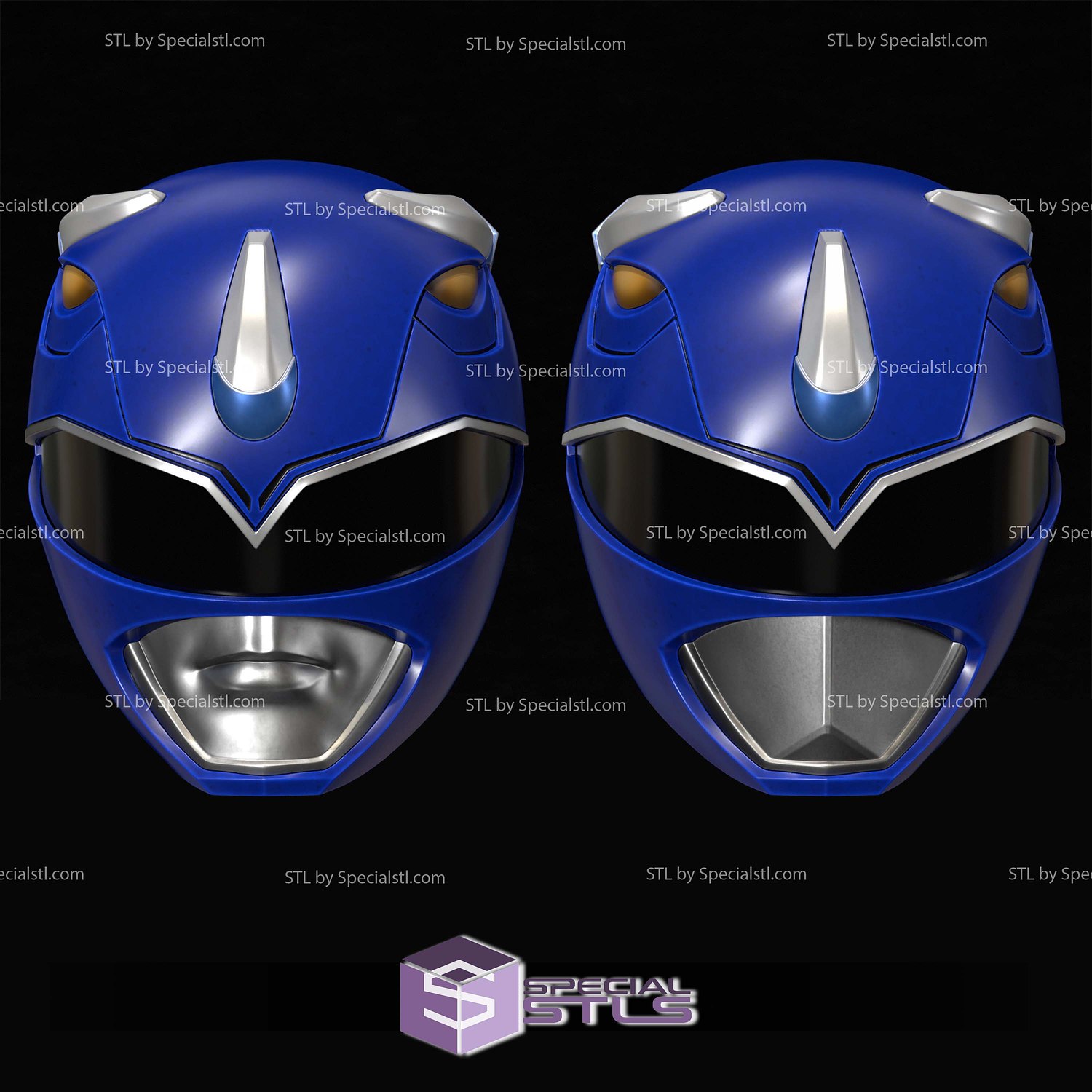 Cosplay STL Files Blue MMPR Ranger Helmet 3D Model — view 4