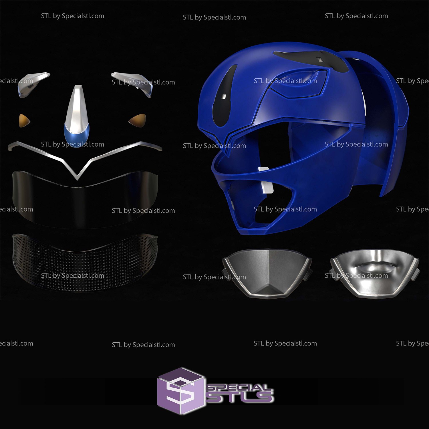Cosplay STL Files Blue MMPR Ranger Helmet 3D Model — view 5