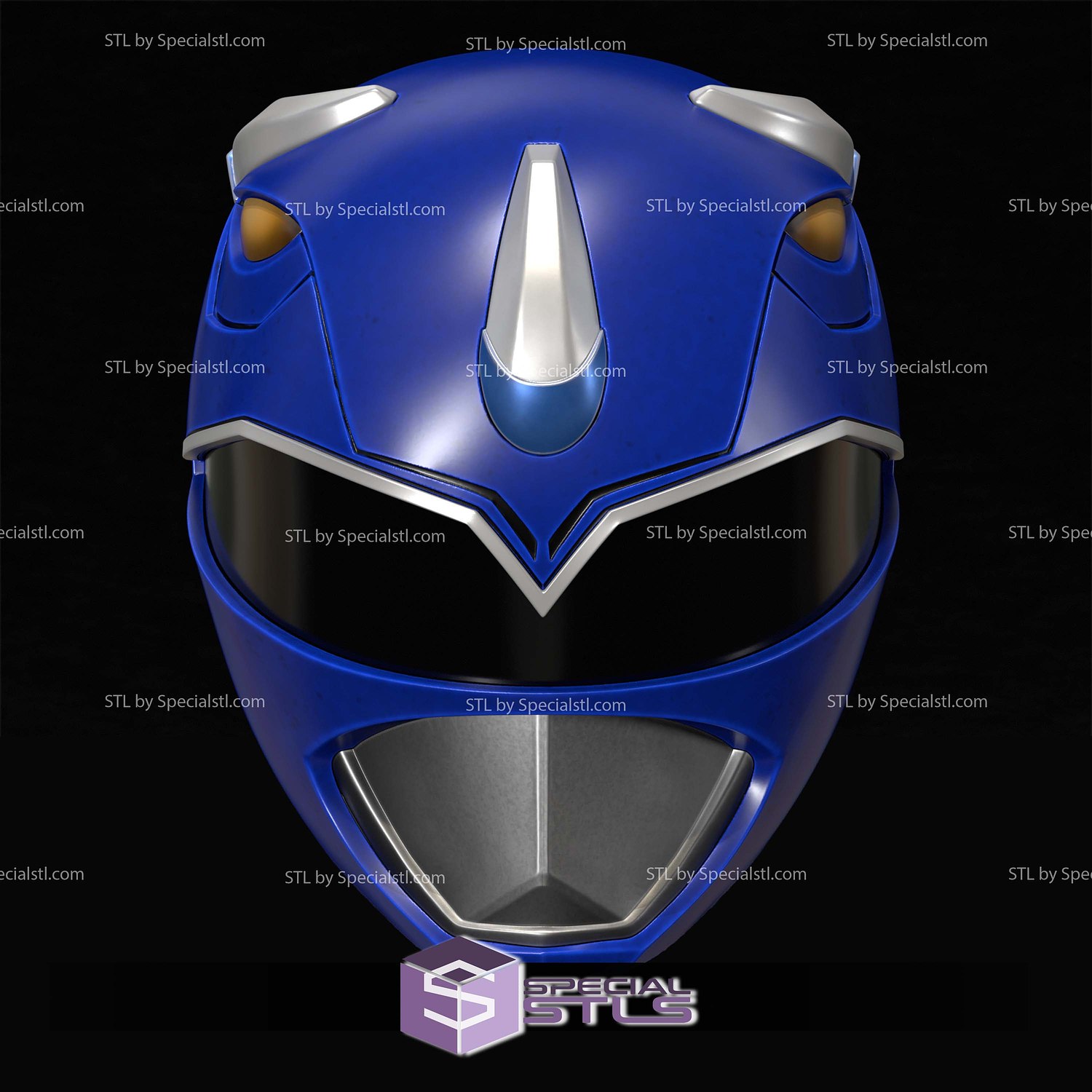 Cosplay STL Files Blue MMPR Ranger Helmet 3D Model — view 6