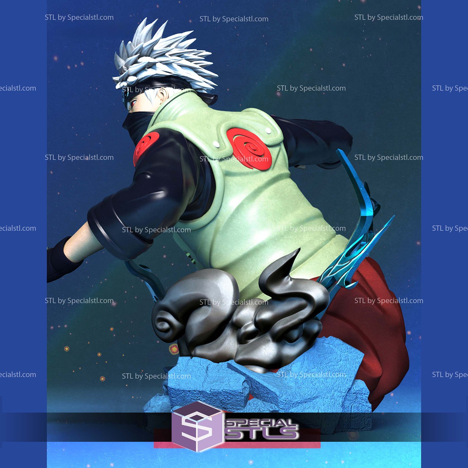 Kakashi Battle Bust 3D Printer Files STL Model — view 2