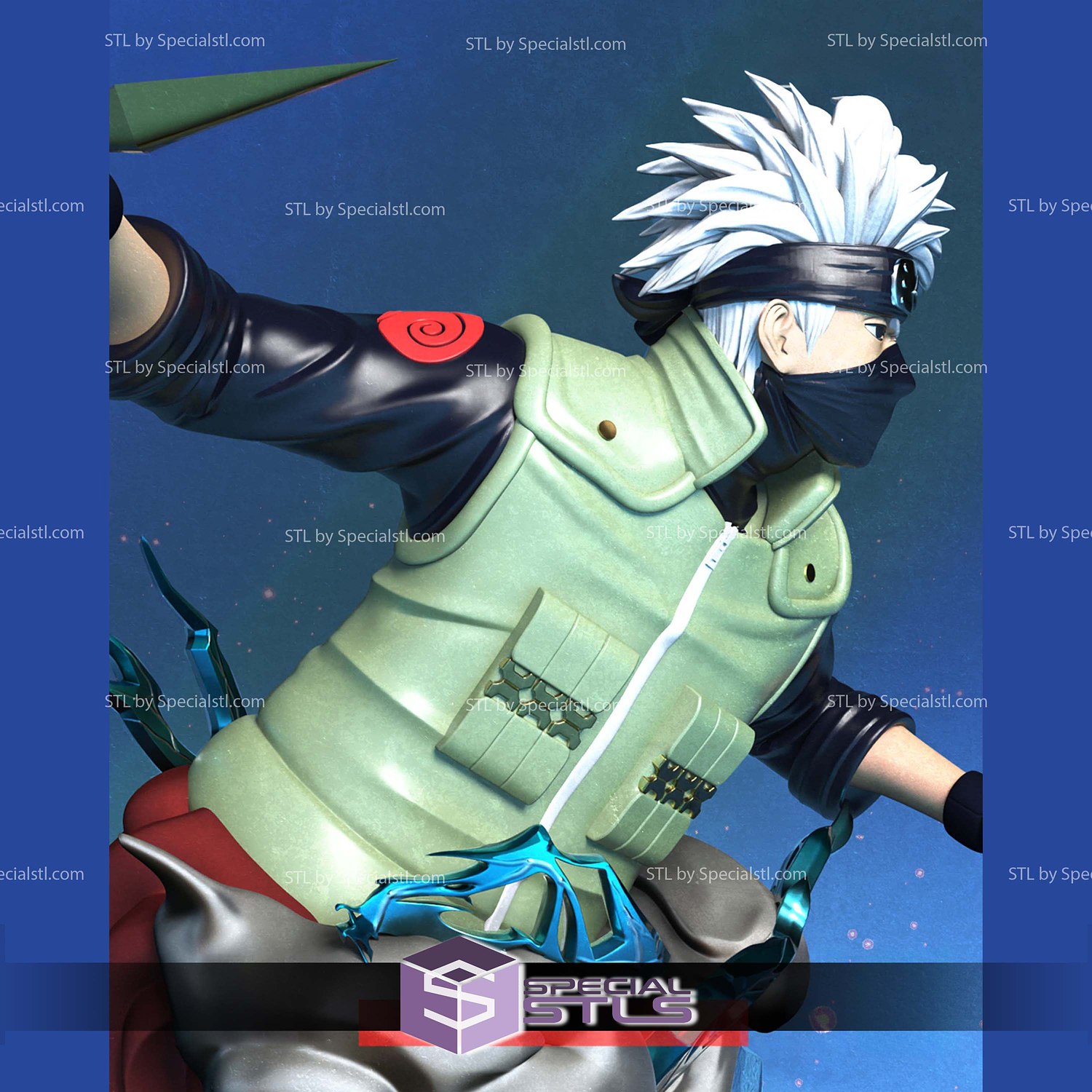 Kakashi Battle Bust 3D Printer Files STL Model — view 4