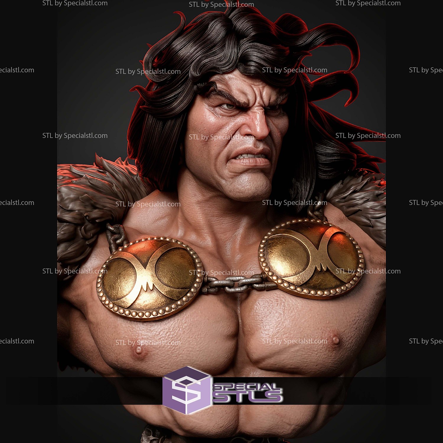 Conan The Barbarian Portrait Bust 328mm STL Files 3D Model — view 3