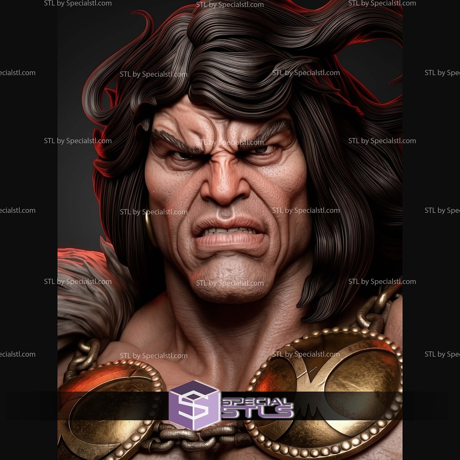 Conan The Barbarian Portrait Bust 328mm STL Files 3D Model — view 4